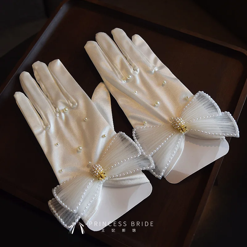 

Accessories Lace Photography Satin Short Style Women White Satin Short Elegant Petal Bow Mesh Versatile Photo Accessories Retro