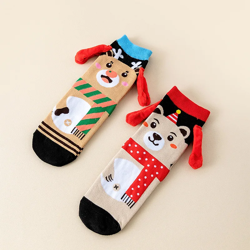 ถุงเท้าคริสต์มาสแบบคู่ 2 คู่ ลายการ์ตูนน่ารัก สไตล์มิกซ์แอนด์แมทช์ ถุงเท้าคริสต์มาสอเนกประสงค์ ความยาวครึ่งน่อง ของขวัญคริสต์มาสสุดน่ารัก