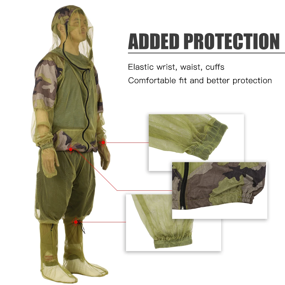 Lixada Outdoor Mosquito Repellent Suit Bug Jacket Mesh Hooded Suits Fishing Jacket Insect Protective Mesh Shirt Gloves Pants