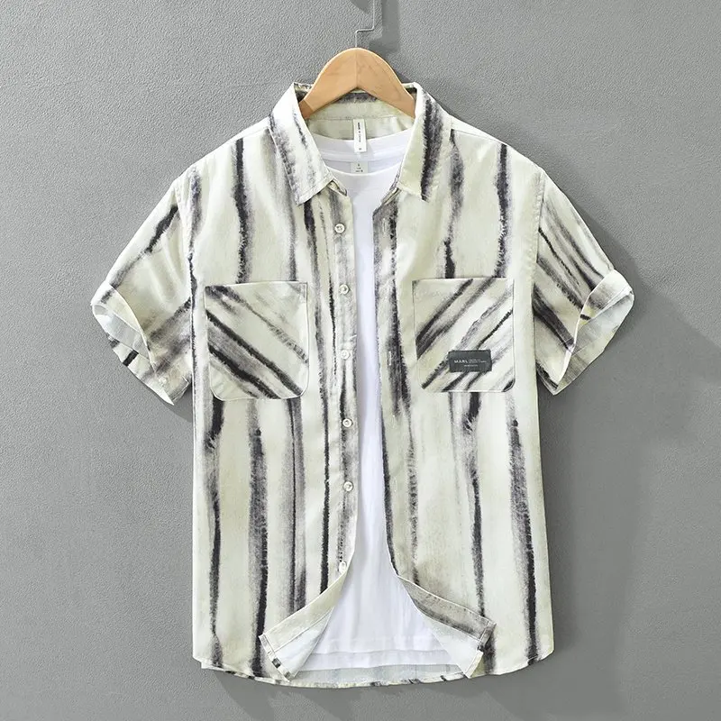 

2026 Summer New Short Sleeve Shirt for Men Casual Turn-down Collar Print Shirts Male Plus Size Clothes