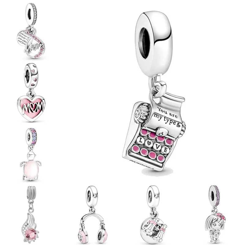 Abalorios de corazón de la serie Día de la madre para mujer y niña, pulseras Pandora, llavero, collar, regalo de joyería artesanal para mamá, rosa, nuevo, 2024