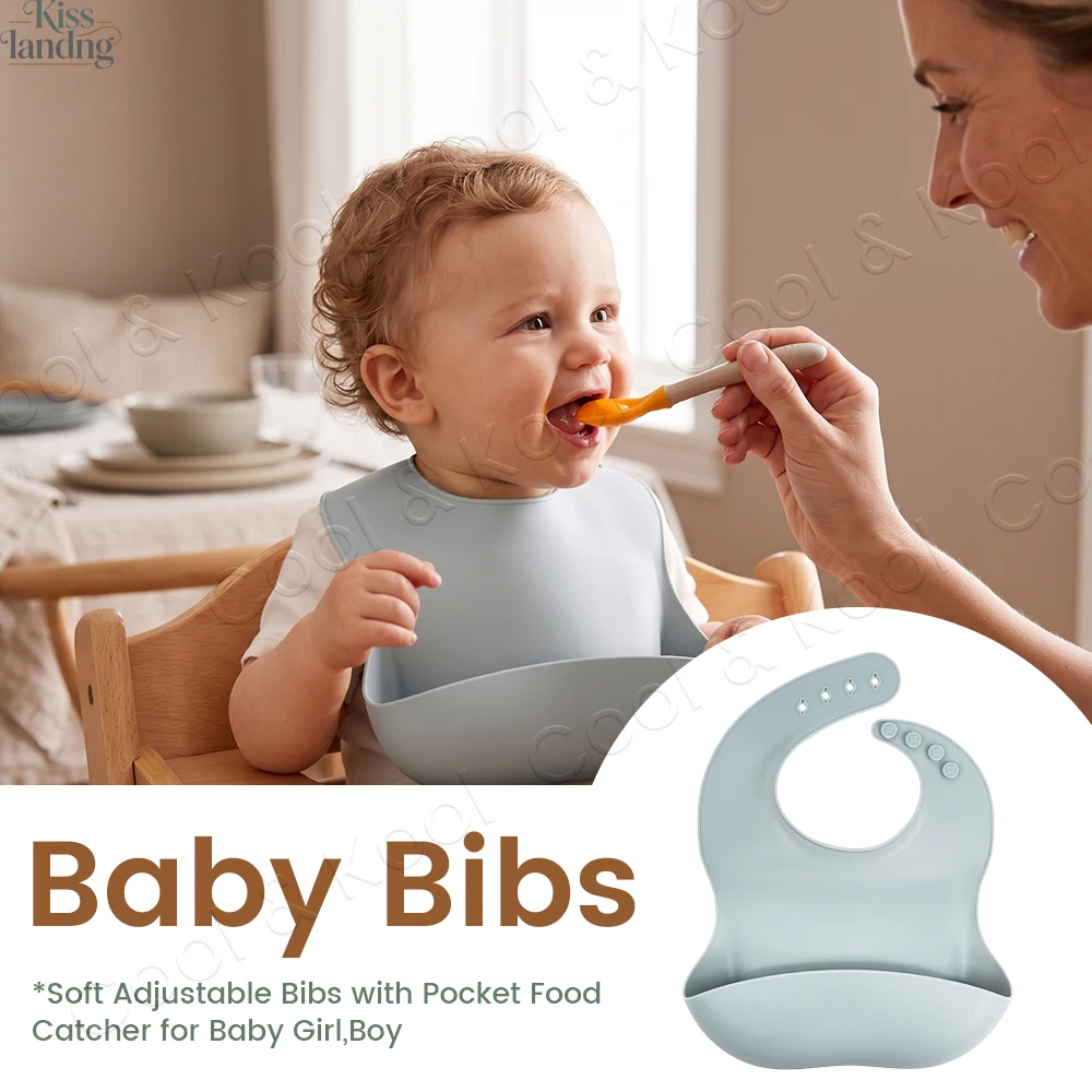 Waterproof Silicone Baby Bib , Multi Snap Adjustable Neckband, Lightweight Foldable Travel Bib for Mess-Free Feeding