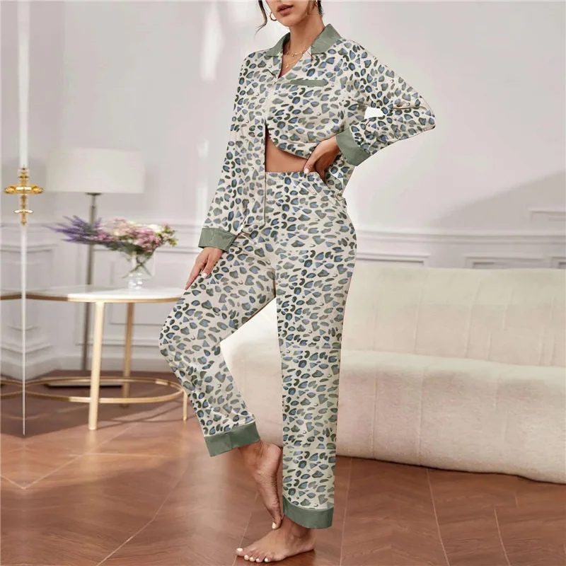 Silk Pajamas set Women\'s Summer Long Sleeve Trousers Two-piece Set Home Clothes Ladies Thin Casual Homewear Suit Sexy Sleepwear