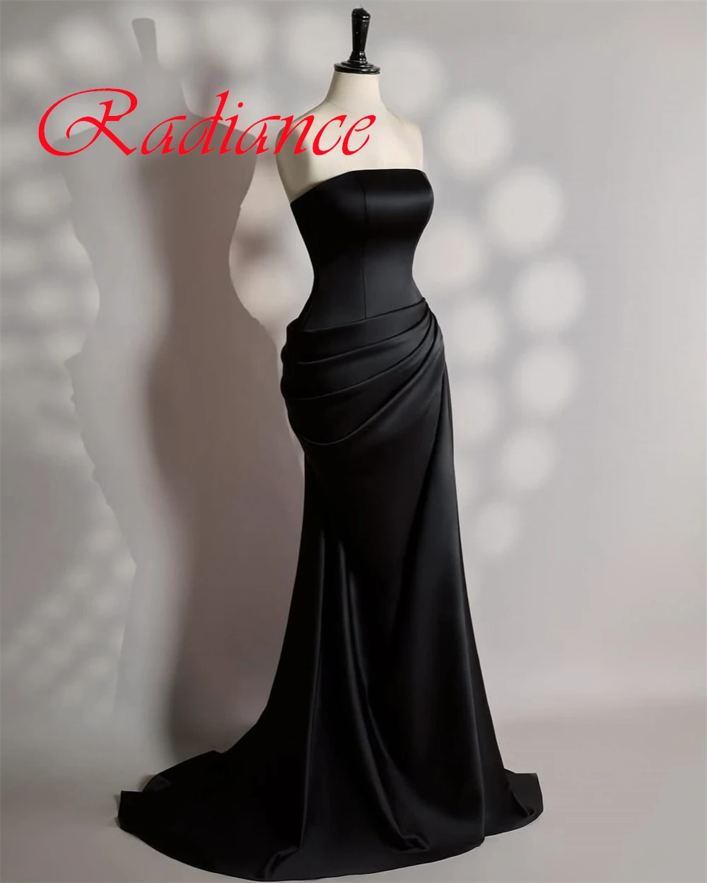 فستان سهرة من الساتان الأسود بمزاج مخصص عالي الجودة بدون حمالات بدون أكمام وسحاب خلفي حورية البحر فساتين مناسبة خاصة