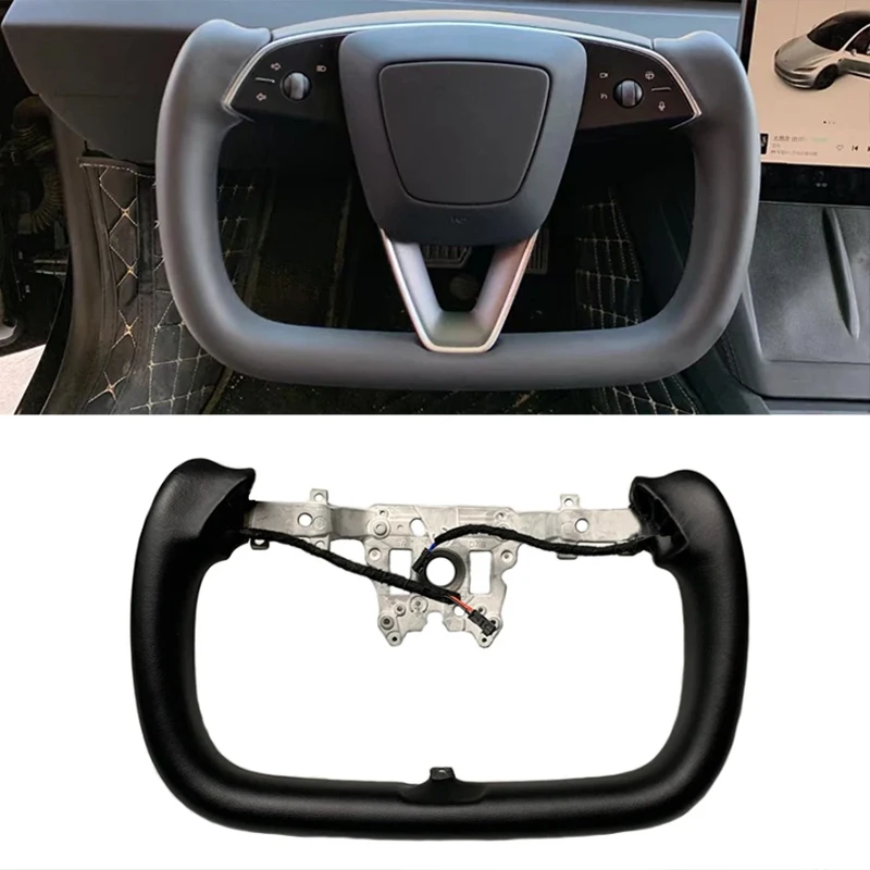 

350mm Black Yoke Steering Wheel for Tesla Model 3 Highland 2024 2025 White Nappa Leather Steering Wheel With Heating