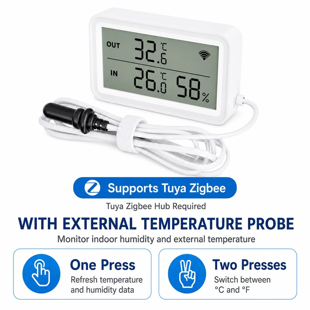 NEUER Tuya WiFi Zigbee Sensor Temperatur- und Feuchtigkeitsmesser mit digitalem LCD-Display, kompatibel mit Smart Life und Google Assistant, mit externem Pro-Modul