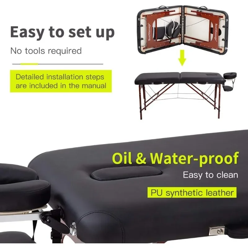 Portable Massage Table Massage Bed SPA Bed Height Adjustable 2 Fold Massage Table 77 Inch Long 30 Inch Wide PU Portable Salon