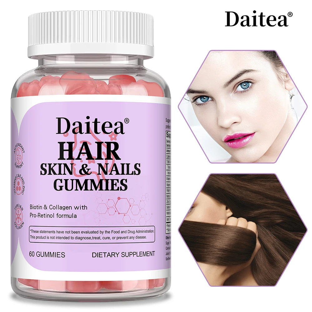 علكة الببتيد بالكولاجين للنساء والرجال، مع فيتامين C وبيوتين، لضم أظافر البشرة والشعر، ومضادات الأكسدة، ودعم المناعة