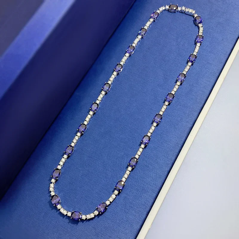 2023 New 2 Carat Egg 6 * 8 High Carbon Diamond Necklace 925 Silver Luxury Collar Chain 44cm Wedding