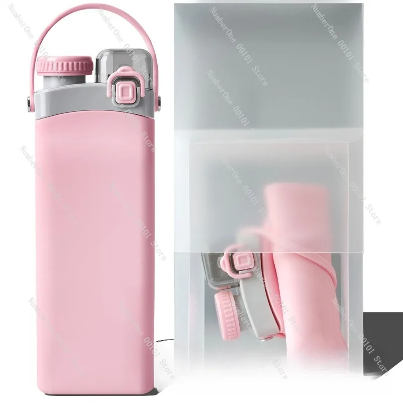 Portable Dual Lid Leakproof Collapsible Silicone Sports Water Bottle Food Grade High Temperature Resistant Folding Drink Cup
