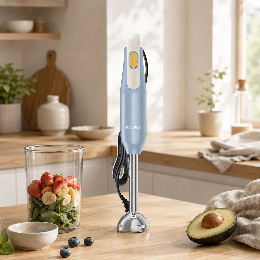 ROUNY Handstabmixer, 850W Stabmixer mit Edelstahlklingen, Spritzschutz und Einstufiger Geschwindigkeitsregelung