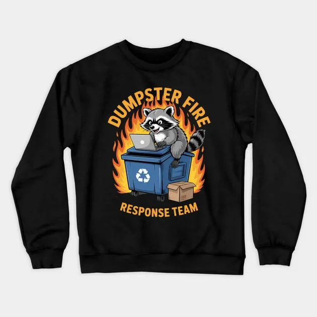 

Autumn and Winter Style Trash - Fire - Humor Sweatshirt, Raccoon Dumpster Fire Graphic for A Trendy and Quirky Look