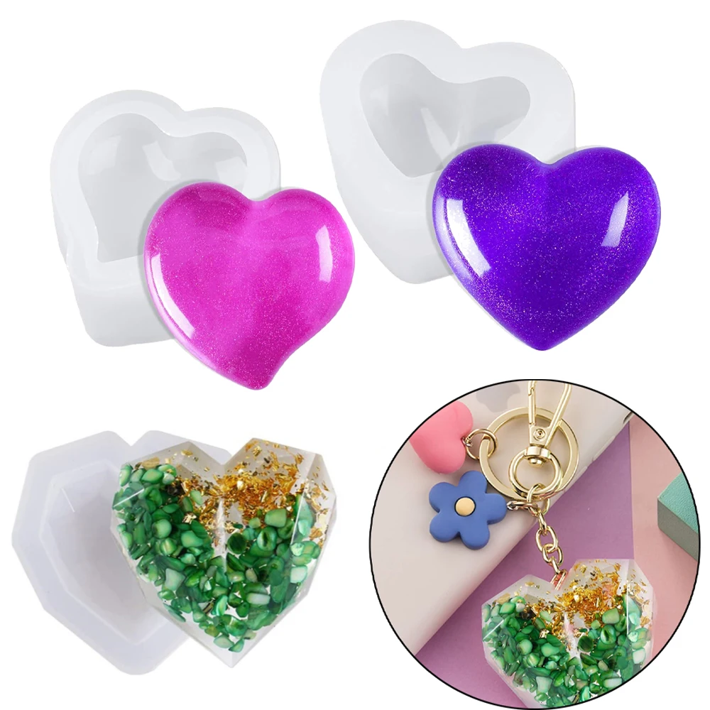 

3D Heart Shape Epoxy Silicone Mold For DIY Valentine's Keychain Pendants Soap Candle Molds Jewelry Making Supplies Accessories