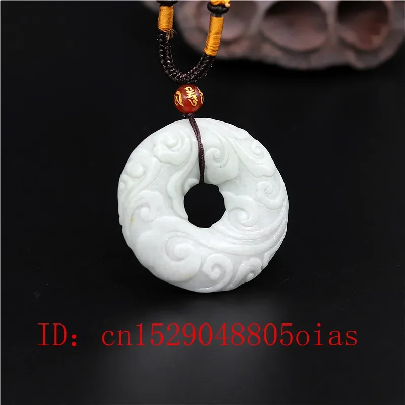 Natural White Green Chinese Jade Cloud Rune Pendant Necklace Charm Jewelry Double-sided Hollow Carved Amulet Gifts for Women Men