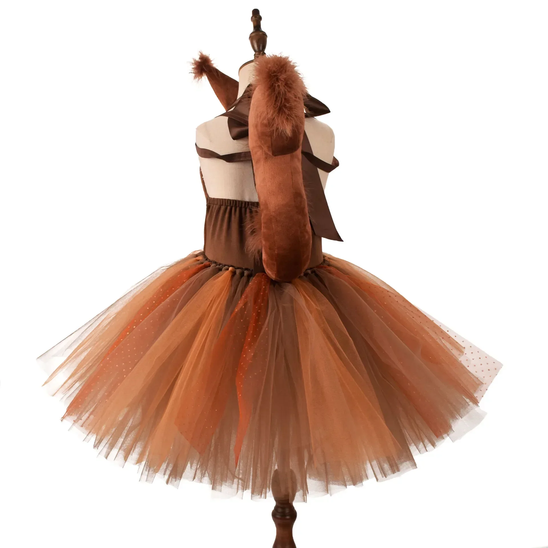 Halloween Brown Animal Squirrels Dress for Girls Cosplay Costume with Tail Headband Halloween Birthday Party Gifts 2025