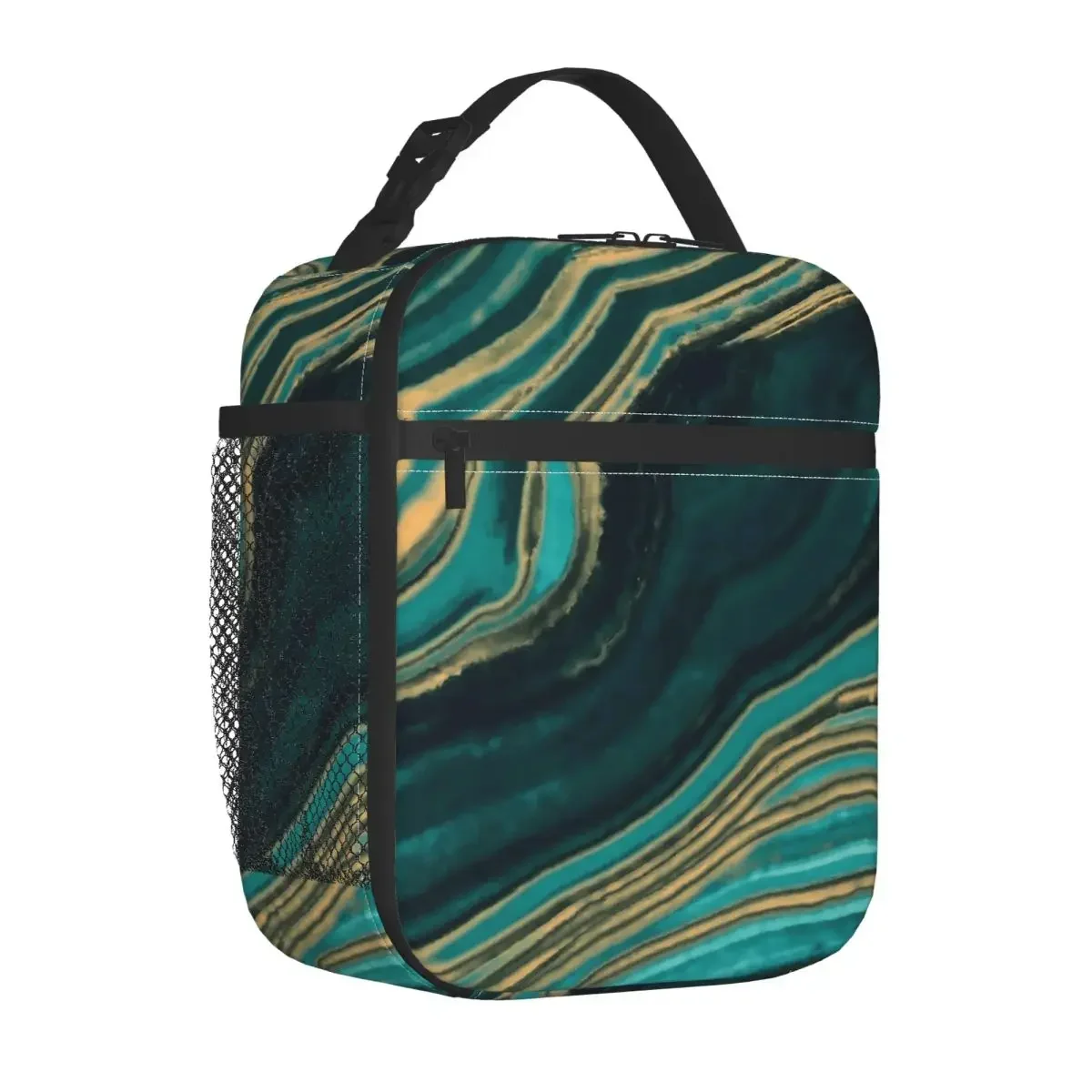 Gold Marble Lunch Bag Aqua And Metallic Travel Lunch Box For Child Fashion Designer Tote Food Bags Oxford Insulated Cooler Bag