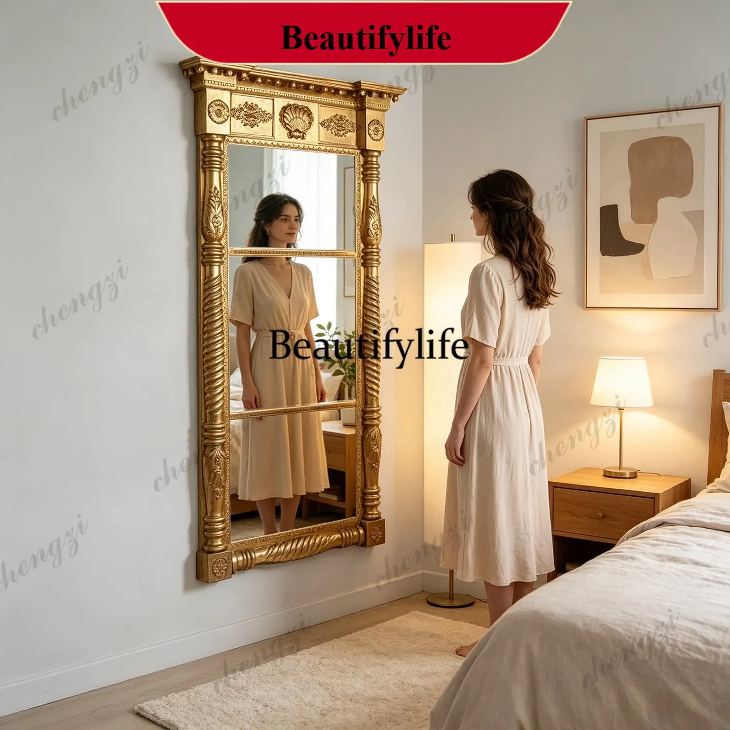 z183 French full-body mirror, retro carved floor mirror, American classical, clothing store fitting mirror