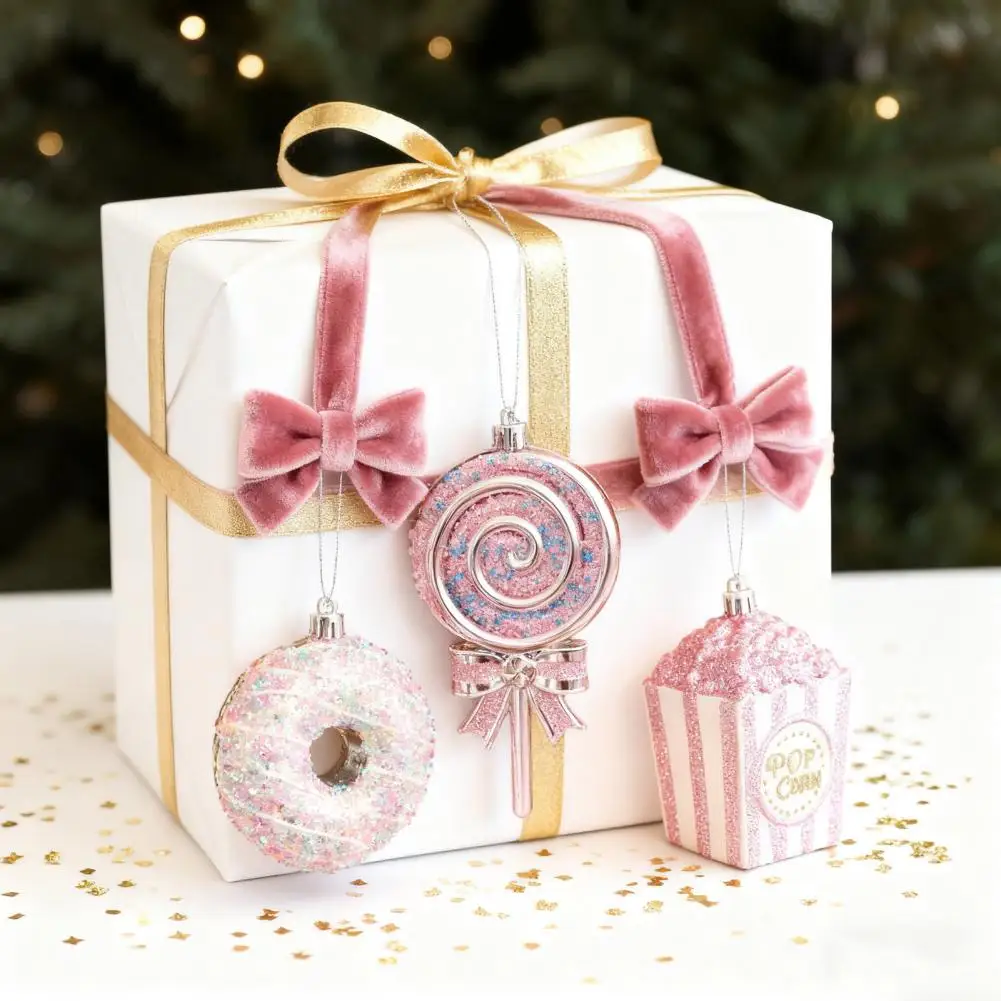 Holiday Buffet Table Accents Holiday Hanging Ornaments Farmhouse Christmas Ornament Set Sparkling Pink Ice Cream for Rustic
