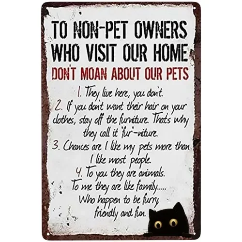 Tin Sign Rules to Non Pet Owners Dog Cat Lover Steel Poster Gift Metal Sign