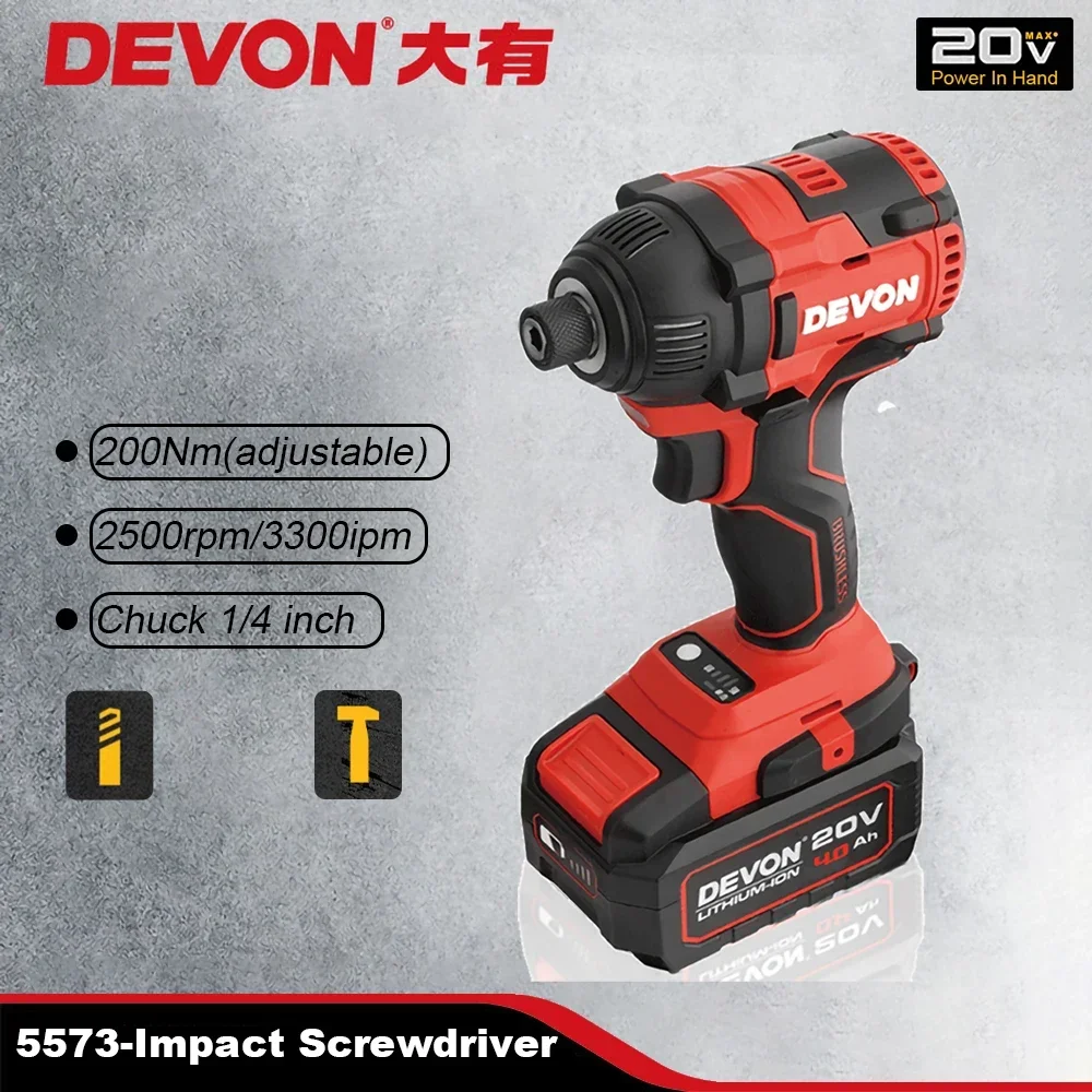 DEVON 20v Cordless Impact Screwdriver Brushless Motor 5733-LI 200Nm 2500rpm 3500ipm Torque Adjustable Share Flex Battery