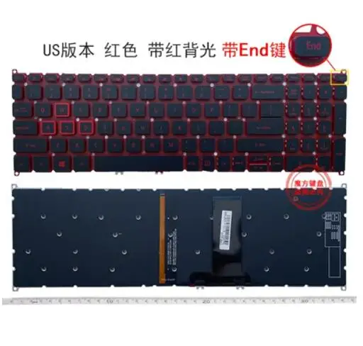 US Backlit Keyboard for Acer Spin 5 SP515-51N GN Nitro NP515-51 N17W1 Red(END key)