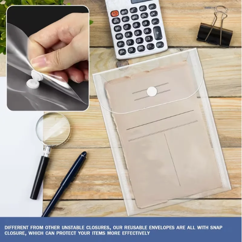 10pcs Plastic envelope with snap closure, reusable storage bag, transparent envelope bag folder (10.92X16.0 cm) image 4