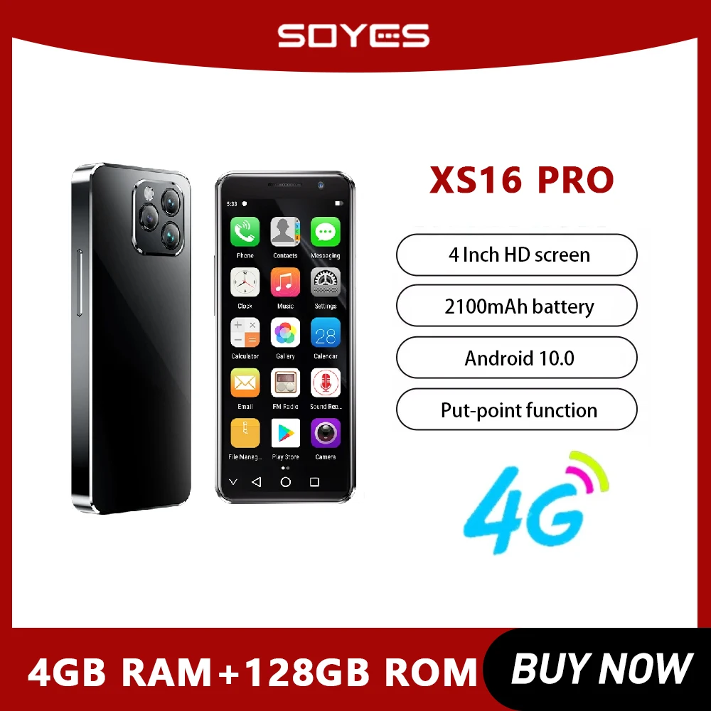 

SOYES XS16 Pro 4Inch Mini Smartphone 4GB RAM 128GB ROM Android 10 Octa-Core 2100mAh Face ID OTG 4G LTE Small Phone Type-C