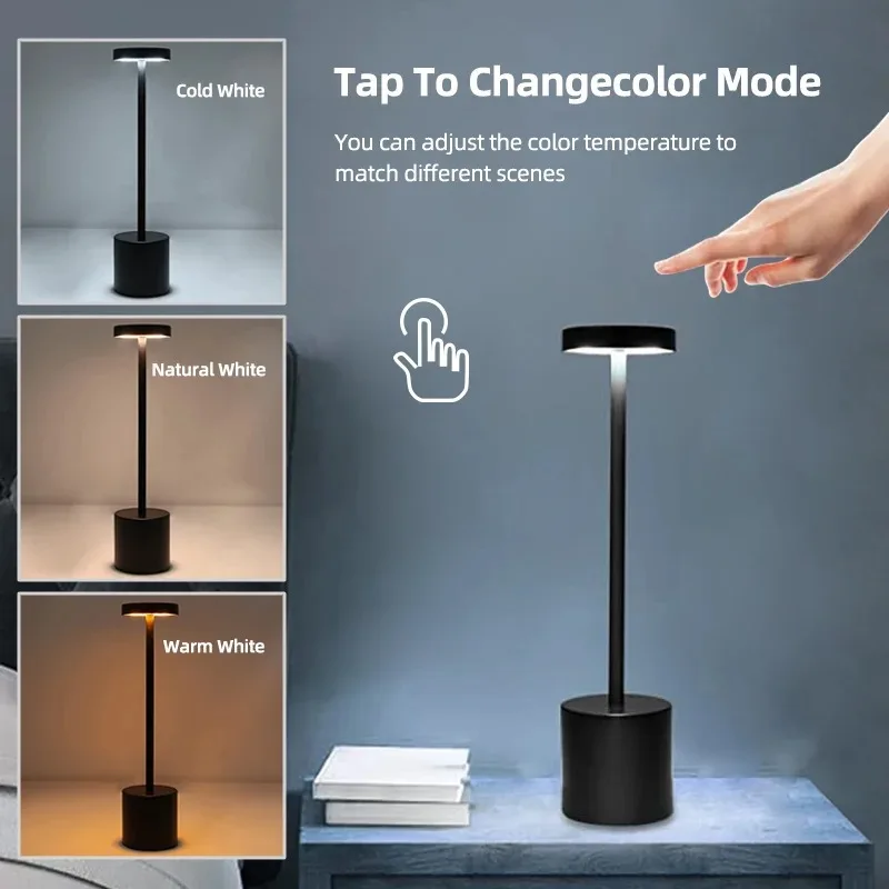 AIWEWIN Cordless LED Table Lamp – 5000mAh, 3-Color Stepless Dimming, Copper Finish, IP54 Waterproof – Indoor/Outdoor