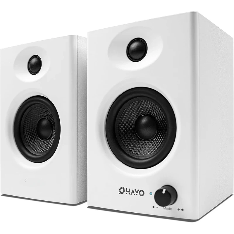 New 2026 OHAYO 60W 2.0 Channel Hi-Fi Desktop Speakers - White Studio Monitor Speakers with Bluetooth, Wired & Wireless
