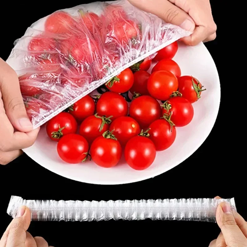 Cubierta desechable transparente para alimentos, envoltura de plástico elástica colorida para frutas, bolsa de almacenamiento, organizador de bolsas