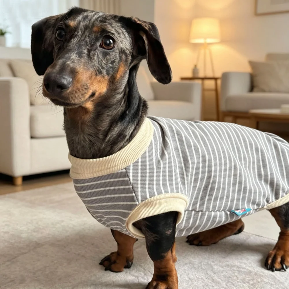 Camiseta a rayas manga corta para perro salchicha – Primavera y verano - imagen 4