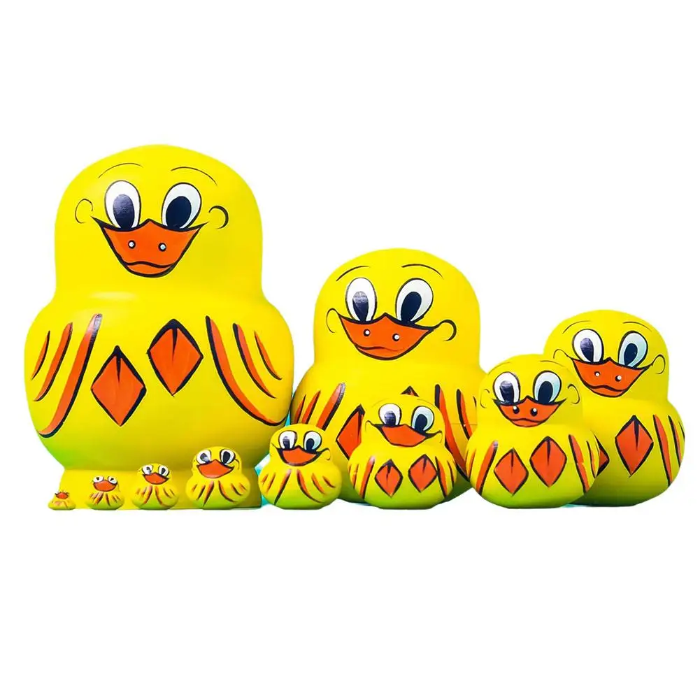 10 Layers Russian Nesting Dolls Toys Yellow Duck Matryoshka Dolls For Kids Handmade Hand-painted Arts Crafts L0k0