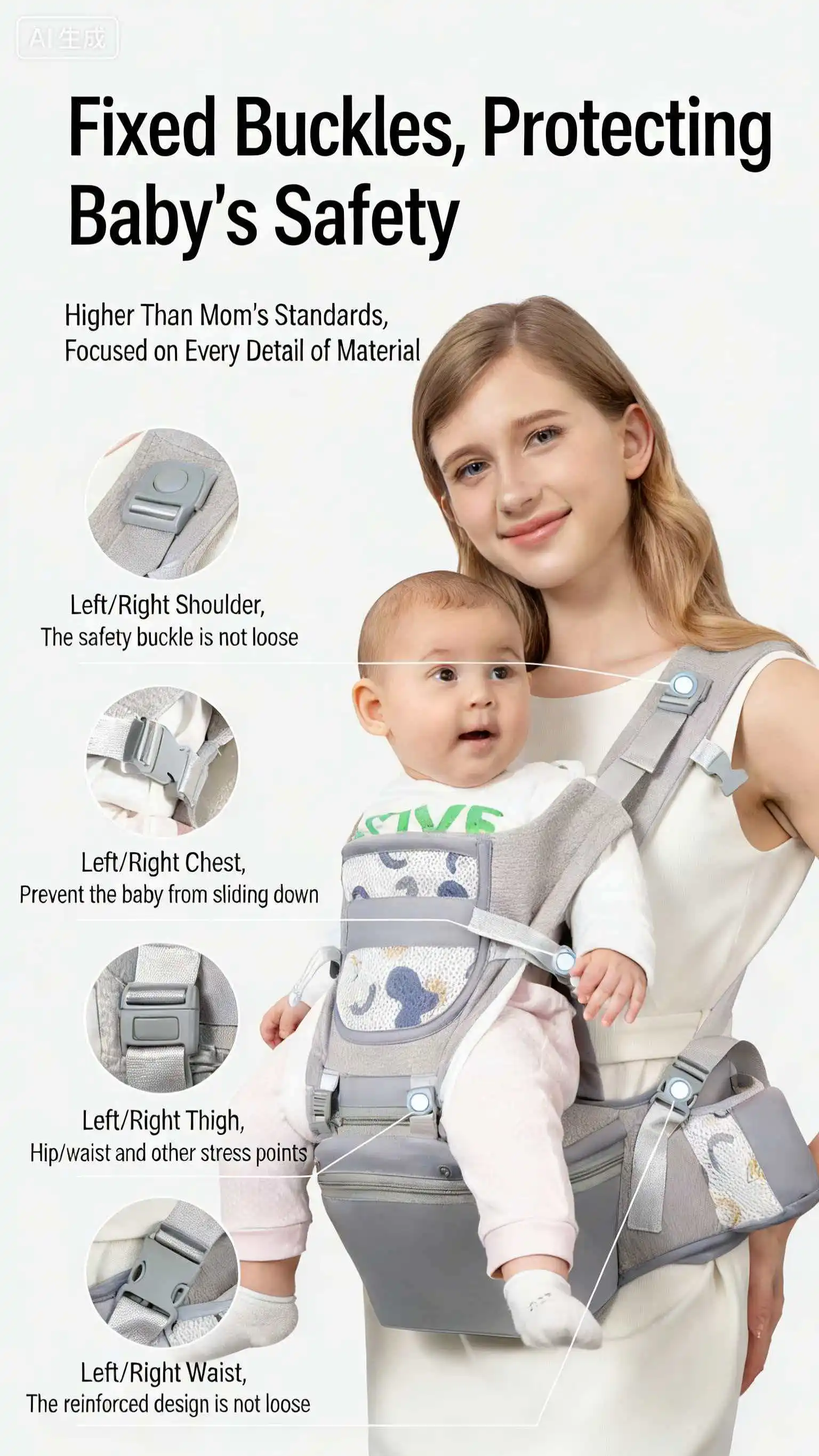 Neugeborenen 2026 Ergonomische Babytrage Rückentrage mit Hüftsitz für Säuglinge – Ergonomische Känguru-Babytrage für vorne, Reise-Babywickel – Detail 1