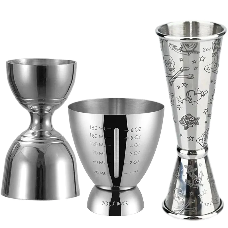Jigger 2 uncje/1 uncja dla barmana Jigger koktajlowy ze stali nierdzewnej z pomiarami Dwugłowy 1/2 uncji do domowego baru Party Club Tool
