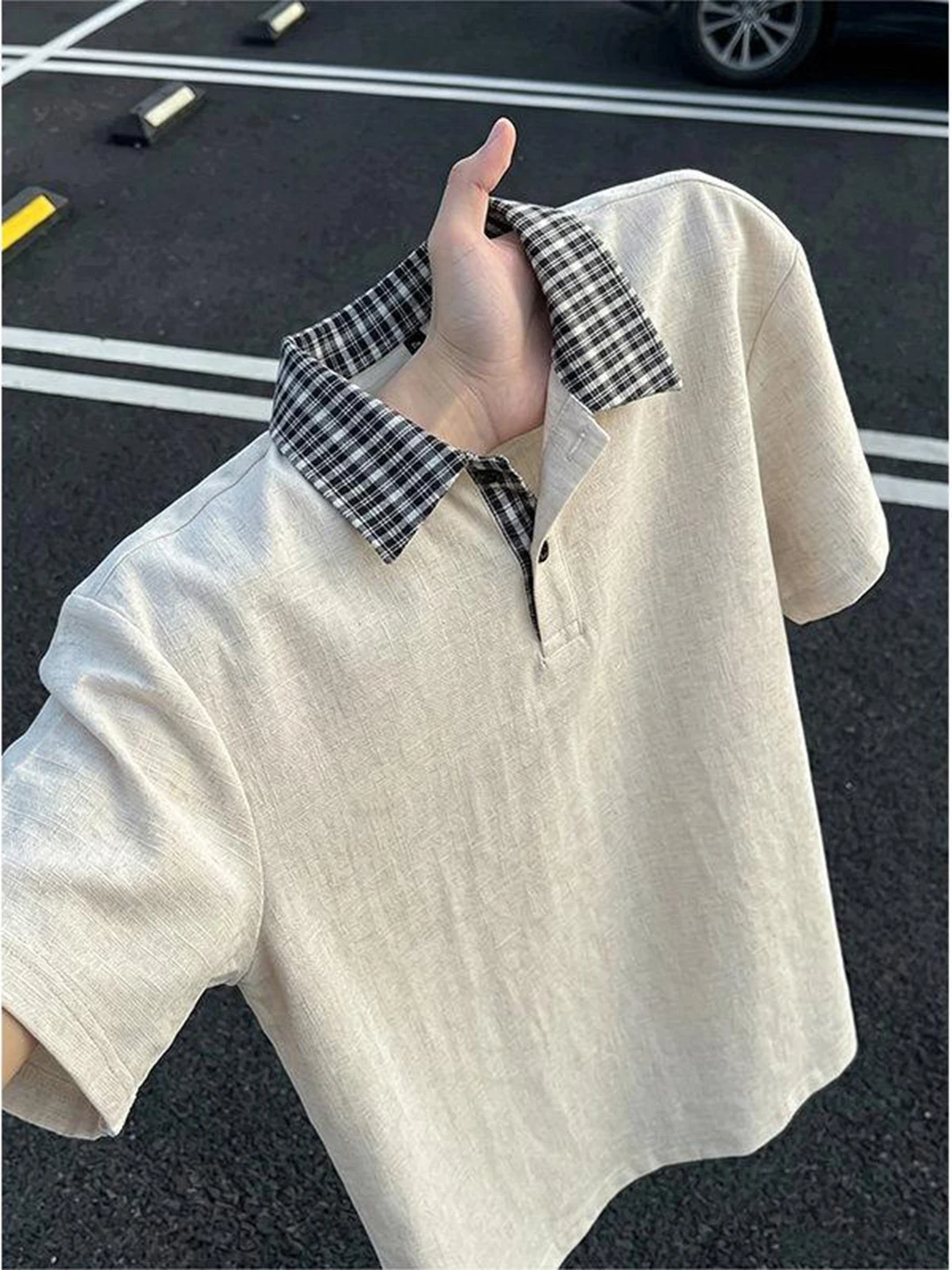 Men's Summer Short Sleeve  Shirt Linen Cotton T-Shirt Breathable Loose Fit Shoulder Padded Regular Sleeve Patterned
