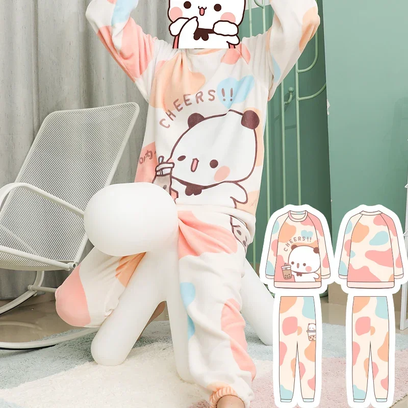 

2023 Bubu Bear Pajamas Anime Figure Yier Bear Flannel Home Clothing Suit Cute Sweet Spring Autumn Lovers' Clothes Girl Women Gi