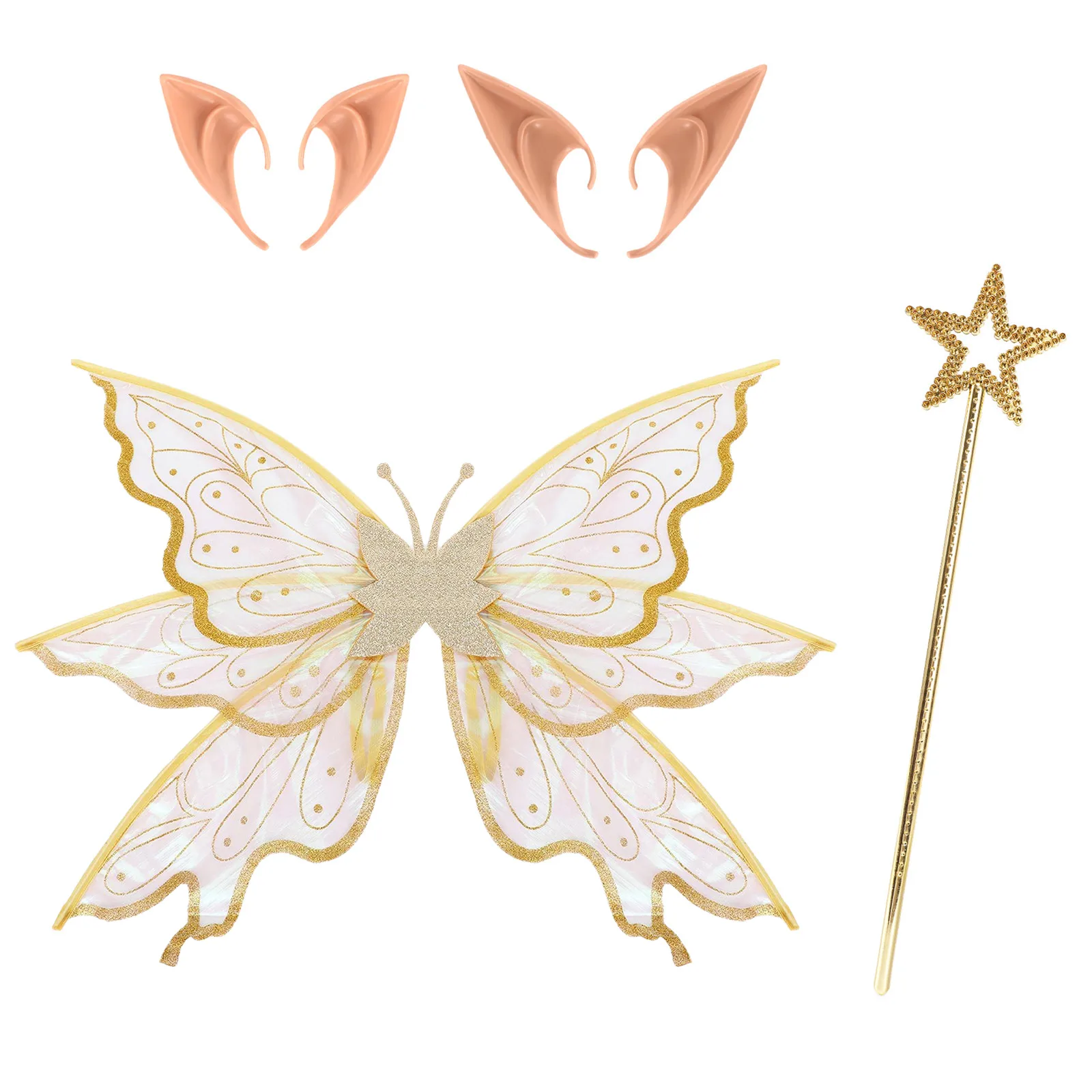 

Glitter Swallowtail Butterfly Wings for Adult Girls Princess Angel Wing with Floral Garland Heart Wand Elf Ears Halloween Props