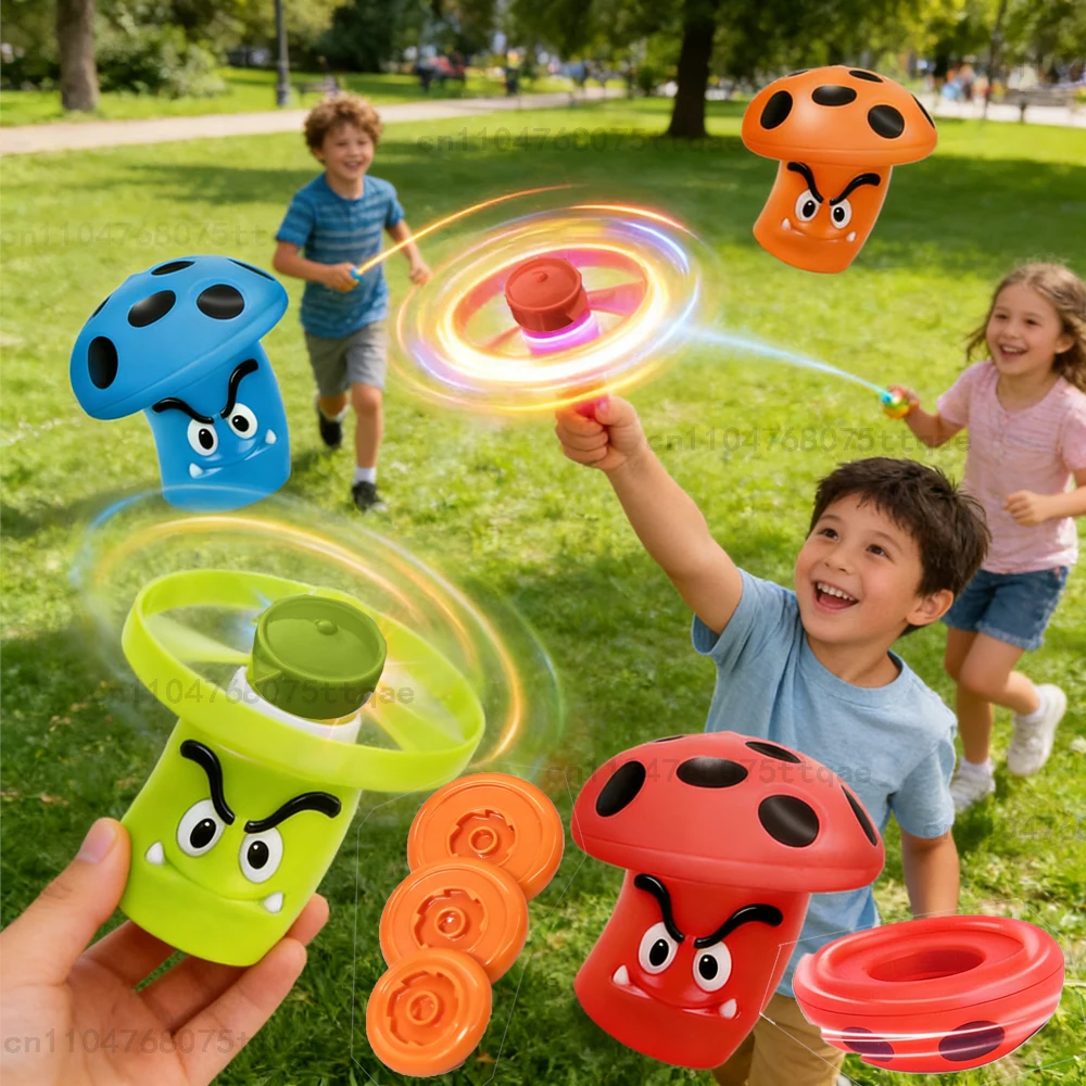 

3в1 ﻿ Реактивный пусковой механизм для летающих дисков, детская игрушка для игр в помещении и на улице, летающий диск, вращающийся гироскоп, спортивная игрушка
