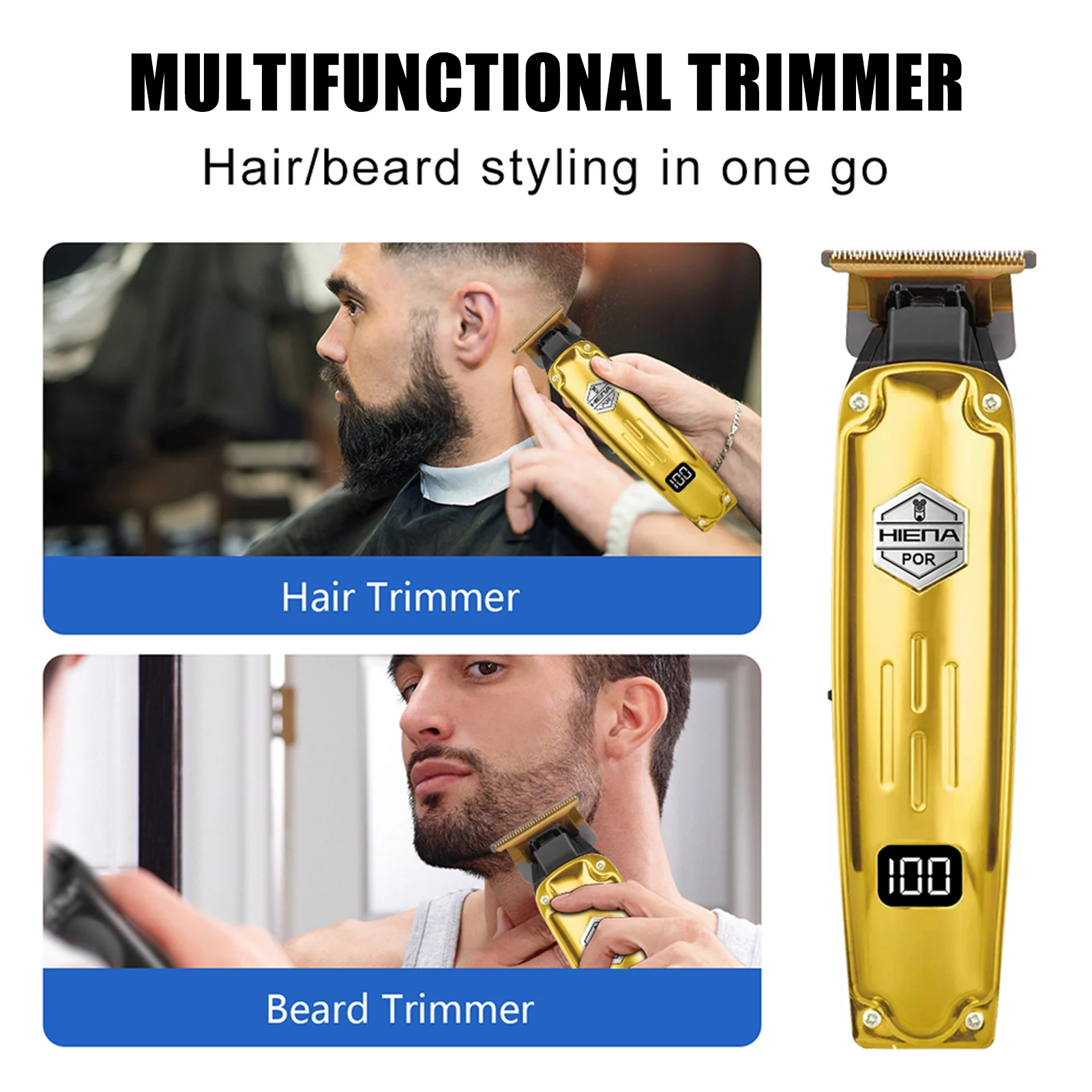 Zestaw maszynka do włosów dla mężczyzn z wyświetlaczem LED zestaw golarka do brody profesjonalny Salon fryzjerski trymer fryzjerski z 4 limitowanymi grzebieniami