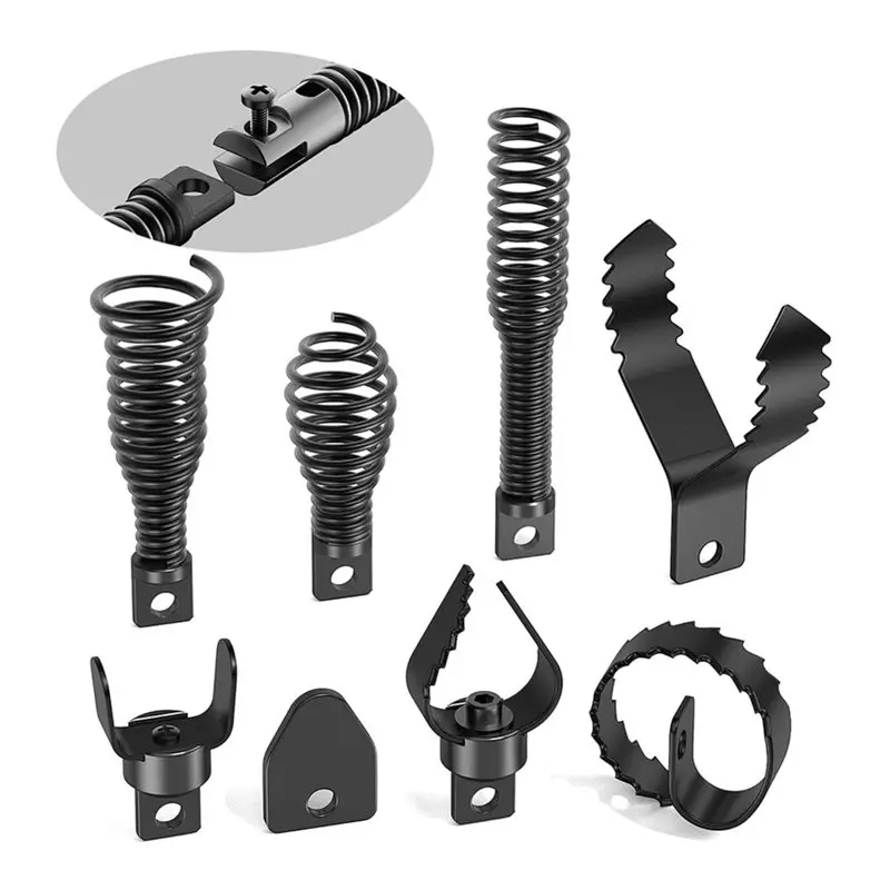 A93E-8-Piece Drain Cleaning Auger Head Set,Drain Snake Drill Attachment Kit For 1/2-Inch To 3/8-Inch Drain Cleaning Cables