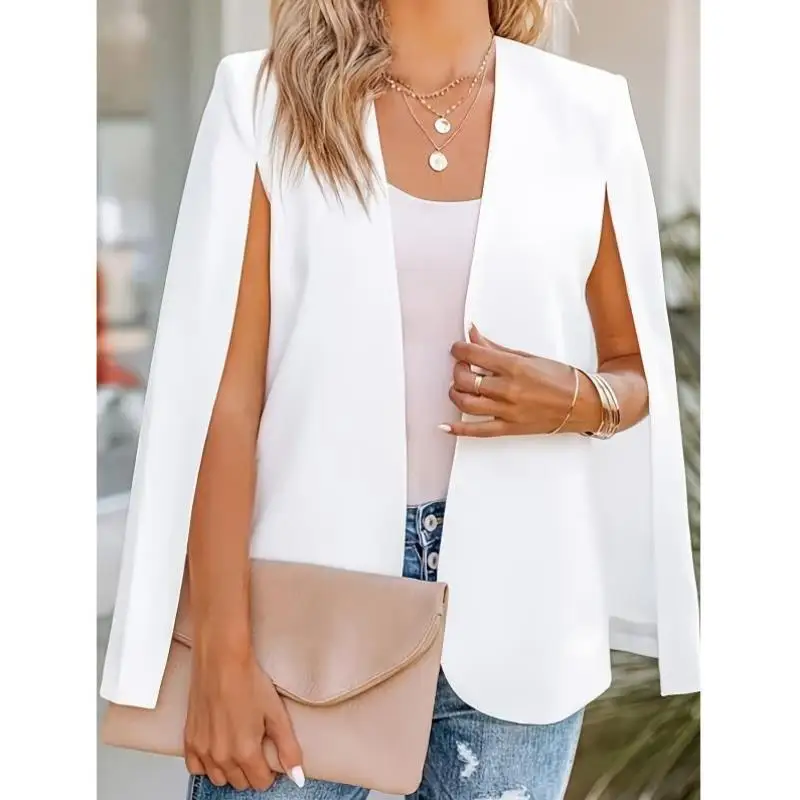

Женский однотонный пиджак Ele Pure Color с открытыми рукавами, деловой повседневный стиль, с воротником, из смесового льна, верхняя одежда