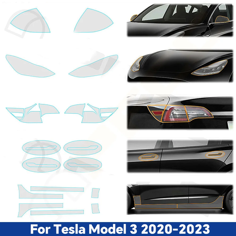 

Pre-cut TPU Car Headlight Rearview Door Handles Taillight Protection Film For Tesla Model 3 2020-2023 Clear PPF Anti-scratch Bra