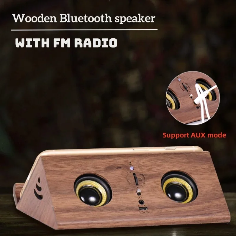 Wooden Portable Caixa De Som Bluetooth Speaker with FM Radio Phone Holder Inductive Connection Mini Sound Box Stereo Subwoofer