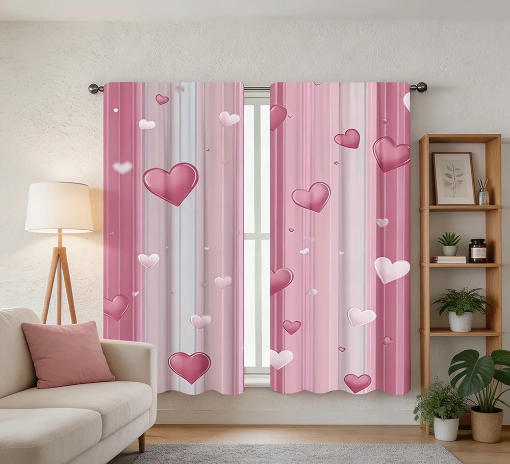 Home Decor Window Blinds - 2PCS Digital Printed Curtains, Dreamy Pink
