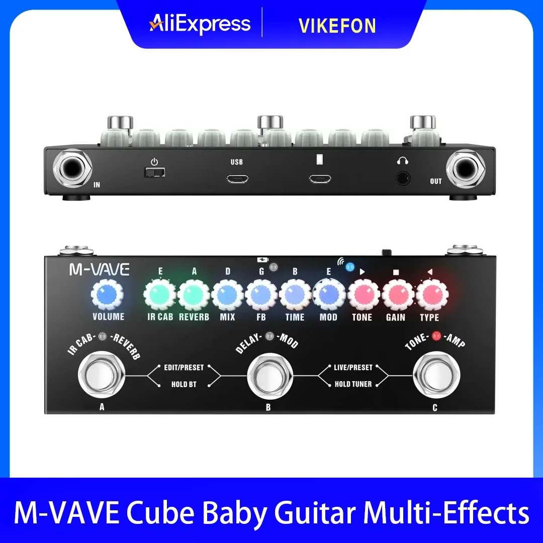 M-VAVE Cube Baby Gitarren-Multieffektpedal mit Delay-, Chorus- und Reverb-Effekten für E-Gitarren, 8 IR-Kabinetteffekte, wiederaufladbares Pedal