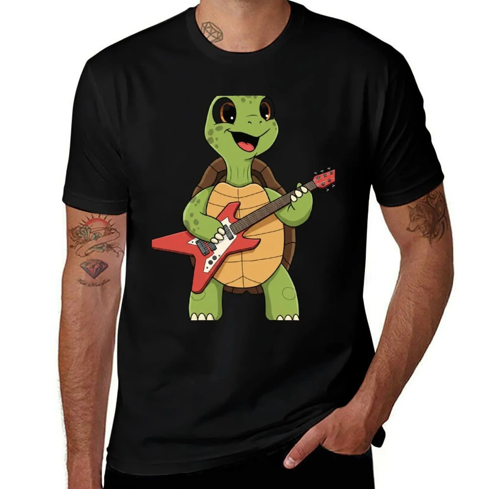 

Cute cartoon turtle playing guitar T-Shirt blue archive funny meme t-shirts street wear graphic t shirts funny t shirts men