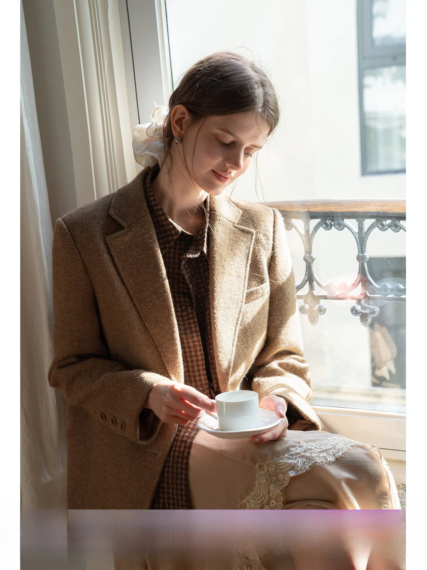 

Eggka Premium шерстяной твидовый твидовый топ с свободным силуэтом для поездок на работу, женское модное повседневное длинное пальто на пуговицах