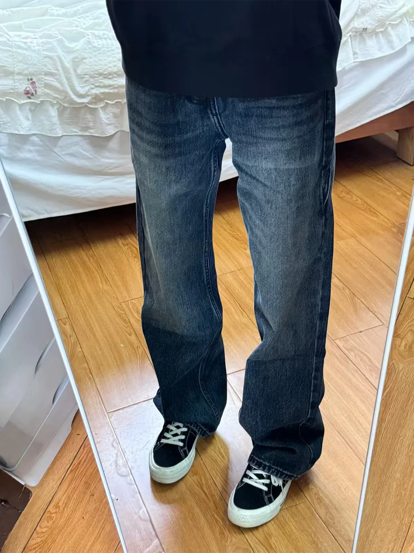 

Мужские джинсы Cleanfit прямого кроя, осенние, свободные, с эффектом потертости, повседневные, удобные, в стиле High Street