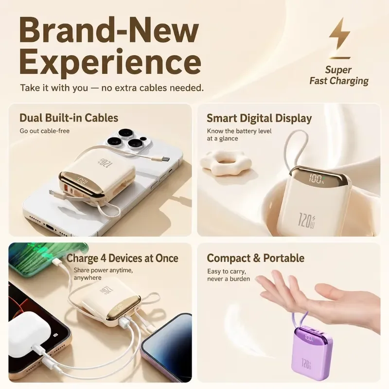 20000mAh Mini Power Bank 66W Fast Charge External Battery for iPhone Xiaomi Huawei CCC Certified Portable Charger