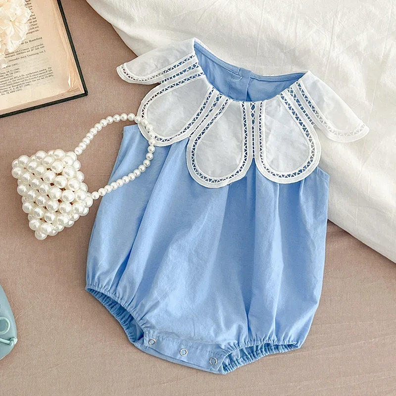 2025 New Summer Petal Collar Jumpsuit Children Clothes Toddler Baby Girls Jumpsuit Sleeveless Cotton Infant Baby Girls Bodysuits